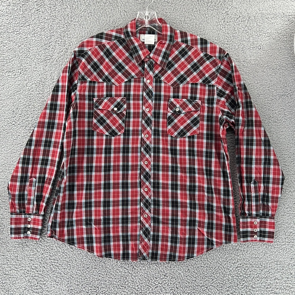 Wrangler Pearl Snap Long Sleeve Windowpane Plaid Shirt Men's XL Western Cowboy‎
